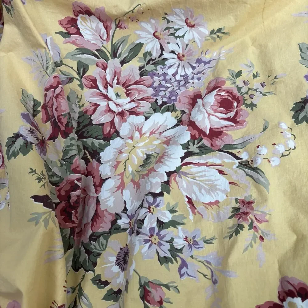 Vintage Ralph Lauren Sophie Brooke FULL Fitted Sheet Floral Yellow Cottage Chic